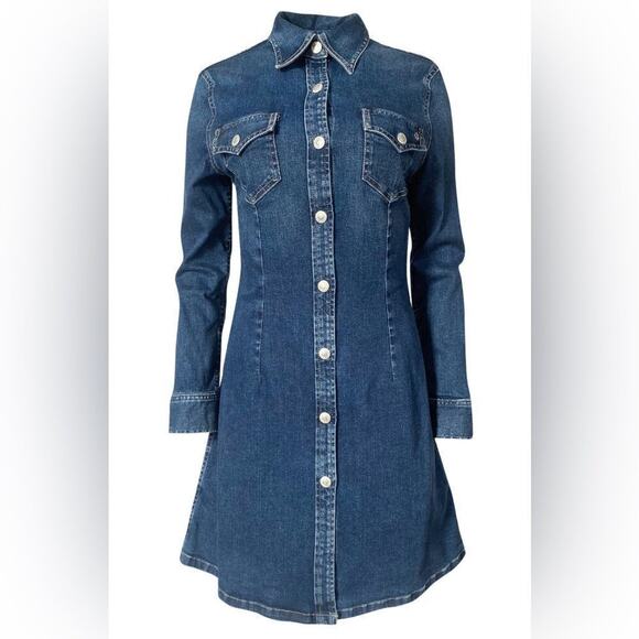 Alexa Chung for AG "The Pixie Denim Snap Front Mini Dress long sleeve XS - Picture 2 of 8